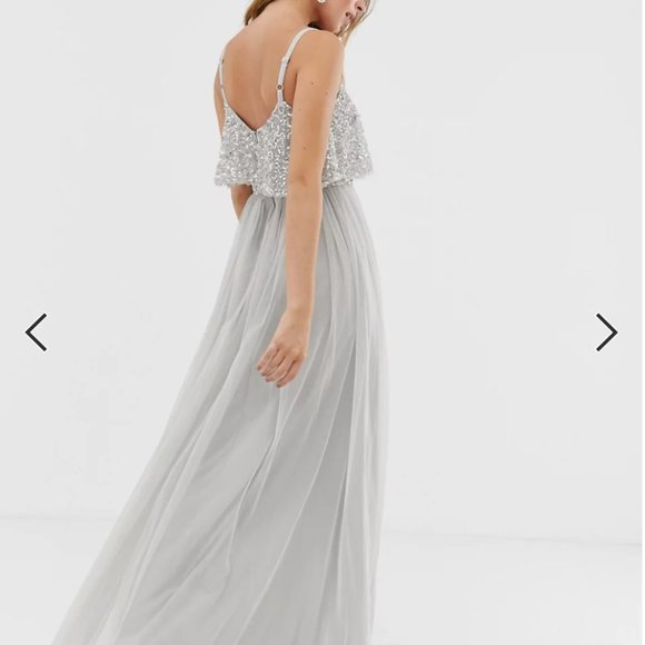 Maya Petite delicate embellished overlay cami maxi dress in silver - Picture 2 of 4